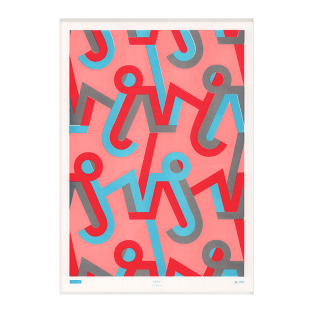 pink, gray, blue, red pattern with circles and J hooks