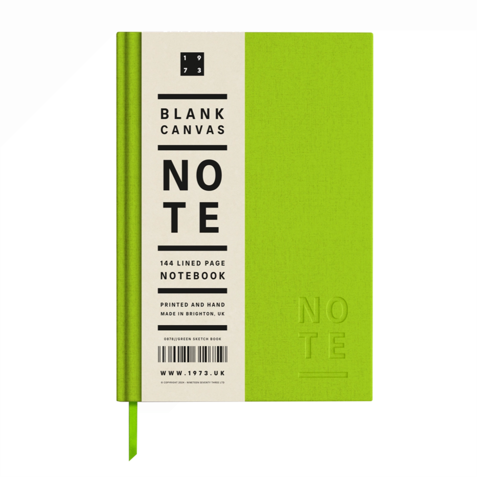 Green notebook with ribbon.