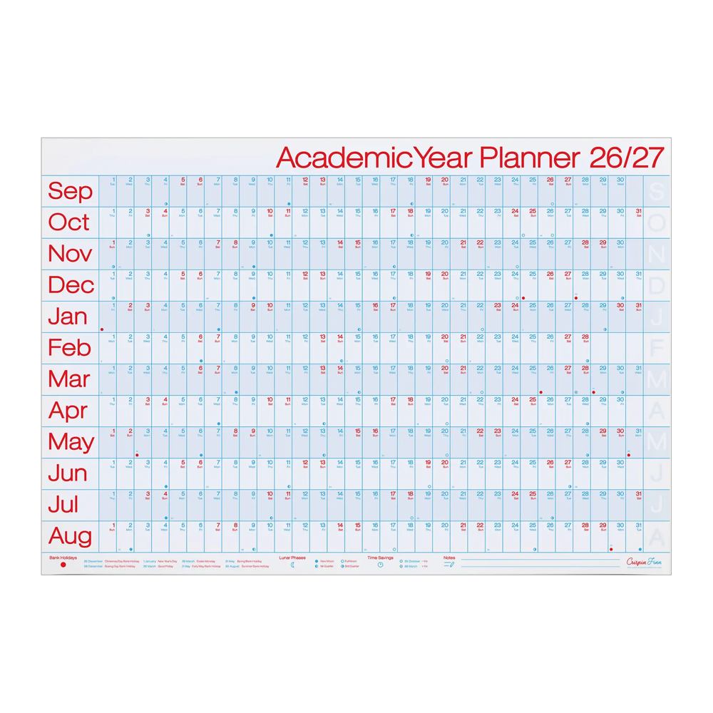 2026-27 Academic Year Planner Wall Calendar by Crispin Finn