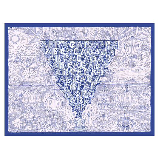 Poster with words Abracadabra written in upside-down pyramid